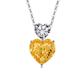Silver-toned chain necklace featuring double yellow and white heart-shaped pendants - Platinum Color (Golden Zirconia)