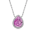 S925 sterling silver halo necklace featuring a vibrant pink pear-cut zircon pendant - Platinum Plated (Rose Red Zirconia)