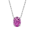 Oval pink gemstone pendant necklace with silver cross chain in four-claw setting - Platinum (Rose Red Zirconia)