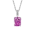 Silver necklace with rectangular pink gemstone pendant and sparkling cubic zirconia bail - Platinum Plated (Rose Red Zirconia)