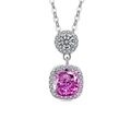 Silver-tone necklace with a double-layered pink cushion-cut gemstone pendant - Silver Tone (Rose Red Zirconia)