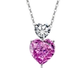 Silver-tone necklace with layered white and pink heart-shaped zircon pendant charms - Silver Tone (Rose Red Zirconia)