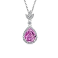 Elegante ciondolo a goccia con gemma rosa e alone di diamanti in finitura argento - Placcato Platino (Zirconia Rosso Rosa)