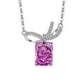 Pink radiant cut gemstone necklace with a silver bow pendant and sparkling accents - Platinum Plated (Rose Red Zirconia)