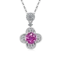Squisita collana in argento S925 con ciondolo a quadrifoglio rosa e zirconi - Placcato Platino (Zirconia Rosso Rosa)
