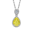 Elegant silver necklace featuring yellow pear-shaped pendant with halo diamond accents - 925 Silver / Platinum Color (Apple Green Zirconia)