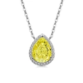 Elegant S925 silver necklace featuring a pear-cut yellow gemstone pendant in halo design - Platinum Color (Apple Green Zirconia)