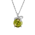 Zilveren S925-ketting met olijfgroene edelsteen en hanger in de vorm van een strik - 925 zilver / Platina Kleur (Appelgroene Zirconia)