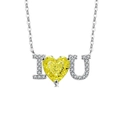 S925 Sterling Silber Halskette mit glitzerndem gelbem Herzstein I Love You Anhänger - Platinfarbe (Apfelgrüner Zirkonia)