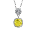 Double pendant halo necklace featuring a cushion-cut yellow stone and clear round crystal - Silver Tone (Apple Green Zirconia)