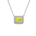 Elegant S925 silver necklace featuring a rectangular yellow gemstone halo pendant - Platinum Color (Apple Green Zirconia)