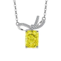 Elegant S925 sterling silver necklace with yellow radiant cut gemstone and bow pendant - Platinum Color (Apple Green Zirconia)