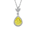 Squisita collana in argento con gemma gialla a goccia e cornice di piccoli diamanti - Color Platino (Zirconia Verde Mela)