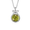 Elegant S925 silver necklace with a yellow-green round gemstone and crystal butterfly - 925 Silver / Platinum Color (Apple Green Zirconia)