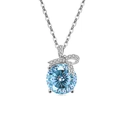S925 zilveren ketting met lichtblauwe steen en fonkelende strikhanger - 925 zilver / Platina Kleur (Lichtzeeblauwe Zirconia)