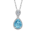 Elegant silver necklace with double pear-shaped light blue and white crystal halo pendants - 925 Silver / Platinum Color (Aquamarine Zirconia)
