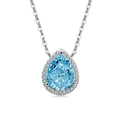 S925 sterling silver necklace with pear cut blue gemstone and halo pendant - Platinum Color (Aquamarine Zirconia)