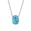 Elegant silver necklace with oval cut blue gemstone and minimalist four-prong setting - Silver Tone (Aquamarine Blue Zirconia)