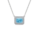 S925 silver necklace featuring a sky blue rectangular gemstone with double halo zircon - Platinum Plated (Light Blue Zirconia)