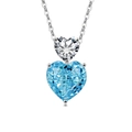 Silver double heart pendant necklace with sky blue and clear cubic zirconia stones - Platinum Plated (Light Blue Zirconia)