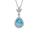 Collana a goccia in argento con pietra azzurra taglio a pera e diamanti scintillanti - Color Platino (Zirconia Blu Cielo Chiaro)