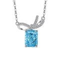 Elegant 925 sterling silver bow necklace featuring a radiant blue rectangular gemstone - Platinum Color (Light Sky Blue Zirconia)
