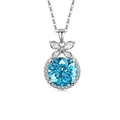 S925 sterling silver necklace featuring a blue round cut crystal and butterfly pendant - 925 Silver / Platinum Color (Light Sky Blue Zirconia)