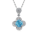 Elegante collana in argento S925 con pendente a fiore blu cielo e diamanti a taglio quadro - Color Platino (Zirconia Blu Cielo Chiaro)