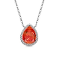 S925 sterling silver necklace with pear-cut red stone pendant and zircon frame - Platinum Color (Garnet Red Zirconia)