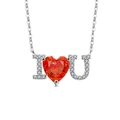 Silberne I Love You Kette mit brillantem orange-rotem Herz-Edelstein und Pavé-Besatz - Platinfarbe (Granatroter Zirkonia)