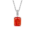 Elegant necklace with rectangle orange gemstone pendant and sparkling zircon accents - Platinum Color (Garnet Red Zirconia)