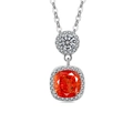 Double layer silver necklace with square orange pendant and sparkling crystal halo decor - Silver Tone (Garnet Red Zirconia)