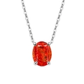 Silver necklace with oval fire opal pendant in orange color and four-prong setting - Silver Tone (Garnet Red Zirconia)