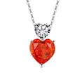 Silver necklace with double heart-shaped pendants in clear and orange red stones - Platinum Color (Garnet Red Zirconia)