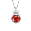 Elegant S925 silver necklace featuring a large round red gemstone with a floral halo design - 925 Silver / Platinum Color (Garnet Red Zirconia)