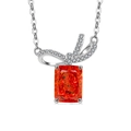 S925 silver necklace with an orange rectangular gemstone and sparkling bow pendant - Platinum Color (Garnet Red Zirconia)
