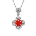Collana con ciondolo con una grande pietra rosso-arancio e un design floreale brillante - Color Platino (Zirconia Rosso Granato)