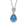 Elegant silver pendant necklace featuring blue and clear teardrop gemstones with halo setting - 925 Silver / Platinum Color (Sapphire Blue Zirconia)