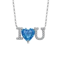 Halskette aus S925 Sterlingsilber mit I Love You Lettern und blauem Herz-Edelstein - Platinfarbe (Tiefseeblauer Zirkonia)