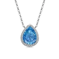 Elegant S925 sterling silver necklace with blue pear-cut gemstone pendant and halo detail - Platinum Color (Sapphire Blue Zirconia)