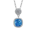 Elegant S925 sterling silver halo necklace with round white and blue cushion-cut zircon - Silver Tone (Sapphire Blue Zirconia)