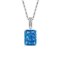 Elegant S925 silver necklace featuring a radiant cut blue gemstone in a 4-prong setting - Platinum Color (Deep Sea Blue Zirconia)