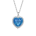 Silberne Halskette mit herzförmigem Aquamarin-Stein und Kranz aus weißen Zirkonia - Silberton (Saphirblauer Zirkonia)