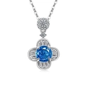 Collana a fiore in argento con gemma blu scuro e petali di zircone scintillanti su catena - Color Platino (Zirconia Blu Mare Profondo)
