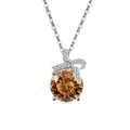 S925 sterling zilveren ketting met bruine edelsteen hanger en een strikje ontwerp - 925 zilver / Platina Kleur (Champagne Zirconia)