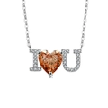 S925 Sterling Silber Halskette mit I Love You Anhänger und herzförmigem orangem Edelstein - Platinfarbe (Champagner-Zirkonia)