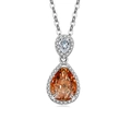 Elegant pear-cut orange amber pendant necklace with halo of white crystals in silver finish - 925 Silver / Platinum Color (Champagne Zirconia)