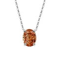 Elegant silver necklace featuring an oval amber orange zircon pendant in four-prong setting - Platinum Plated (Champagne Zirconia)