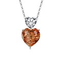 Exquisite silver heart necklace with white diamond and orange heart stone pendant - Silver Tone (Champagne Zirconia)
