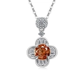 Collana in argento S925 con pendente a fiore, gemma arancione e zirconi bianchi - Color Platino (Zirconia Champagne)